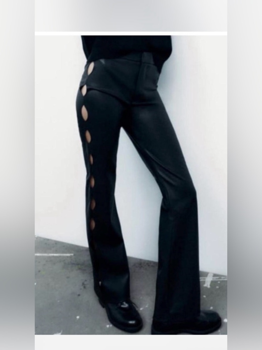 Zara Faux Leather Pants with Cut Outs along sides Size Medium
